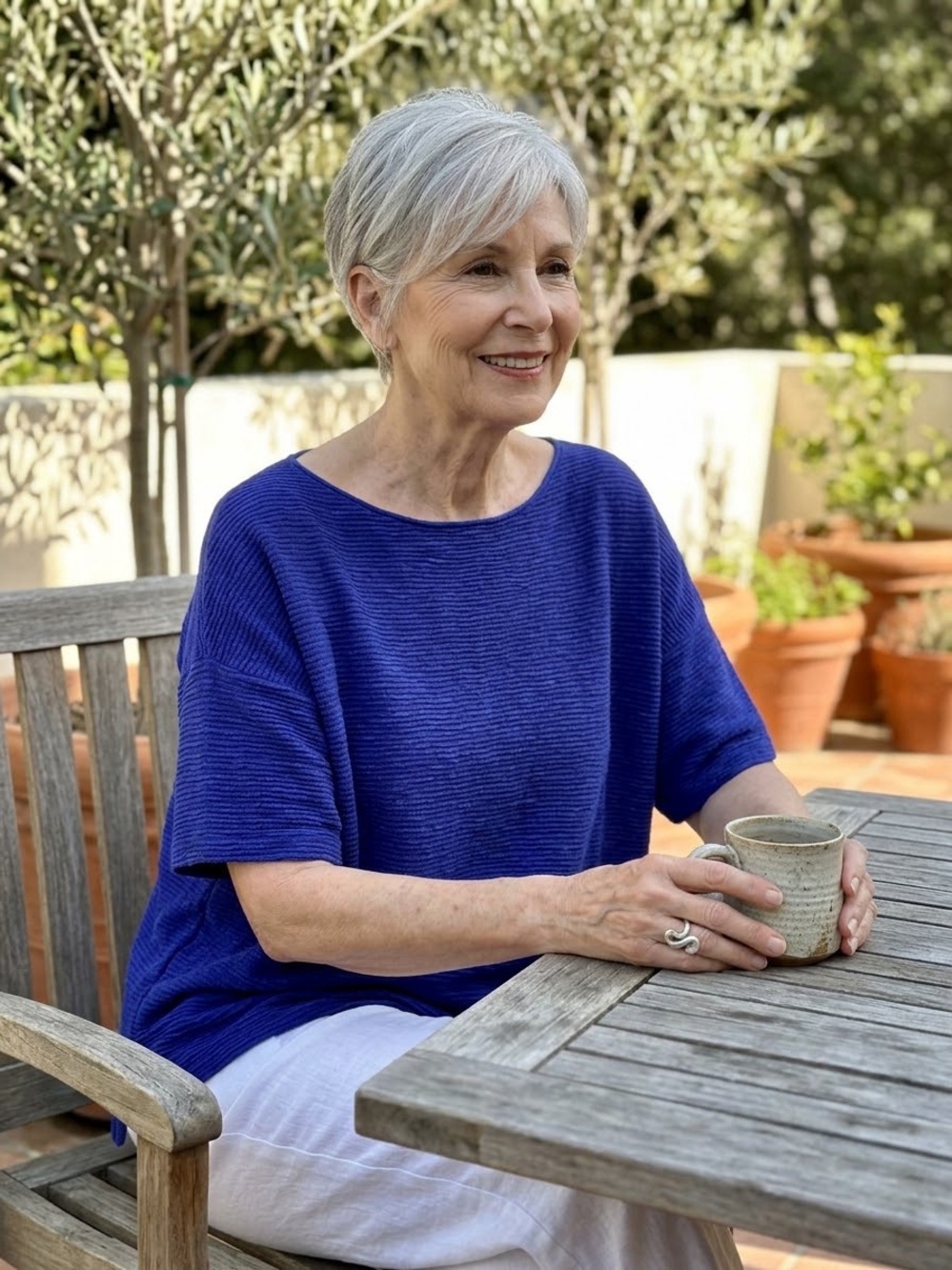 Eileen Fisher Women's Royal Blue, Short-Sleeve Knit Top - Classic Relaxed M/M